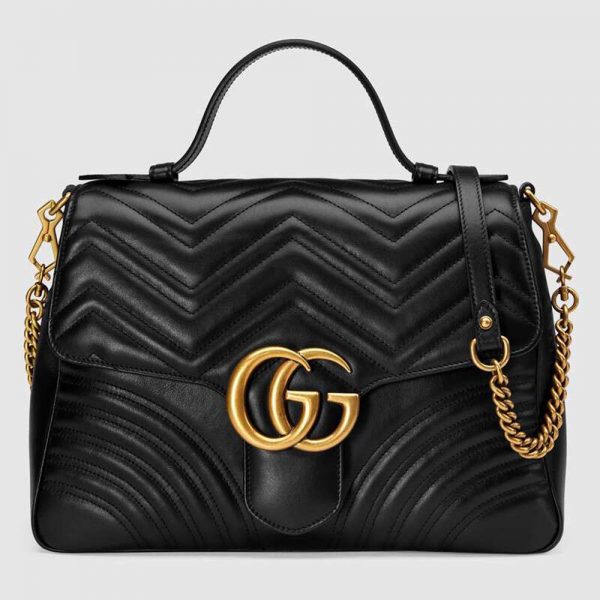 Gucci GG Women GG Marmont Medium Top Handle Bag-Black
