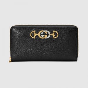 Gucci GG Unisex Gucci Zumi Grainy Leather Zip Around Wallet-Black
