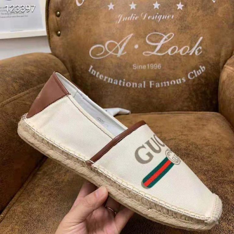 Gucci Men Gucci Logo Canvas Espadrille-Beige - Brandsoff