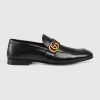 Gucci Men Leather Loafer with GG Web Shoes-Black
