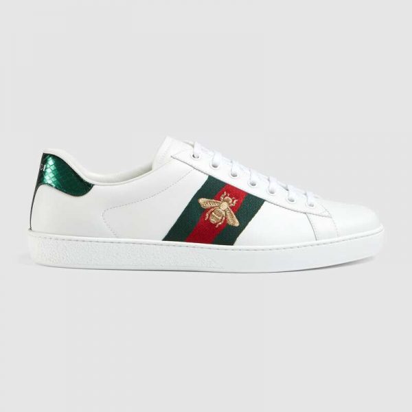 Gucci Unisex Ace Embroidered Sneaker with Iconic Gold Embroidered Bee-White