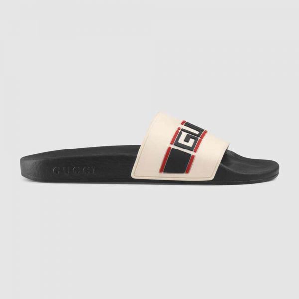 Gucci Unisex Gucci Stripe Rubber Slide Sandal 2cm Height-White