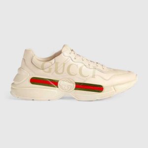 Gucci Unisex Rhyton Gucci Logo Leather Sneaker-Beige