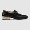 Gucci Women Horsebit Leather Loafer with Crystals 2.54cm Mirrored Heel-Black