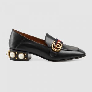 Gucci Women Leather Mid-Heel Loafer 1.5" Heel-Black