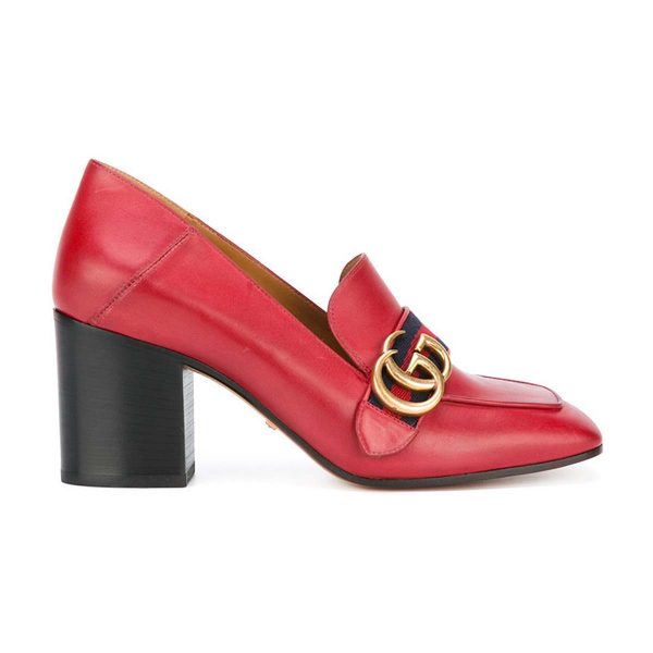 Gucci Women Leather Mid-Heel Loafer Shoes-Red