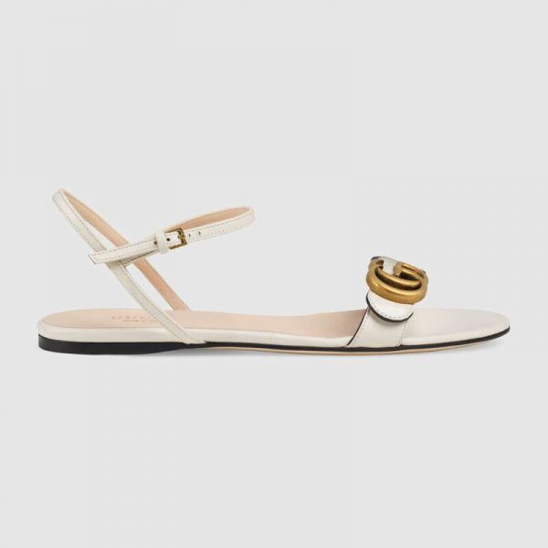 Gucci Women Leather Sandal with Double G-White