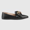 Gucci Women Shoes Leather Ballet Flat with Bow 10mm Heel-Black