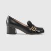 Gucci Women Shoes Leather Mid-Heel Pump 50mm Heel-Black
