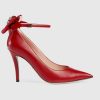 Gucci Women Shoes Leather Pump with Bow 85mm Heel-Red