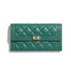 Chanel Women Boy Chanel Long Flap Wallet in Lambskin Leather-Green