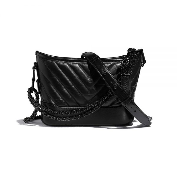 Chanel Women Chanel's Gabrielle Small Hobo Bag in Aged and Smooth Calfskin-Black
