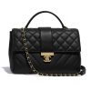 Chanel Women Flap Bag with Top Handle in Calfskin Leather-Black
