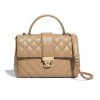 Chanel Women Flap Bag with Top Handle in Calfskin-Sandy
