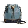 Chanel Women Ohanel Chain Bucket Bag in Calfskin Leather-Blue
