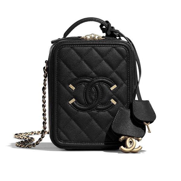 Chanel Women Vanity Case in Grained Calfskin Leather-Black