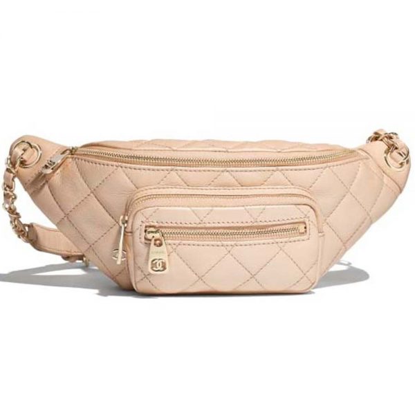 Chanel Women Waist Bag in Grained Embossed Calfskin Leather-Beige