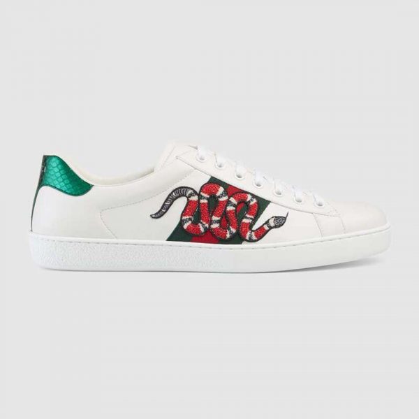 Gucci Men Ace Embroidered Sneaker with Embroidered Kingsnake Appliqué-White