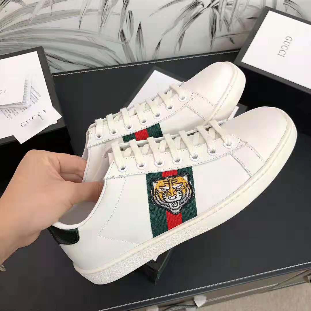 Gucci Men Ace Embroidered Sneaker with Embroidered Tiger Appliqué-White ...