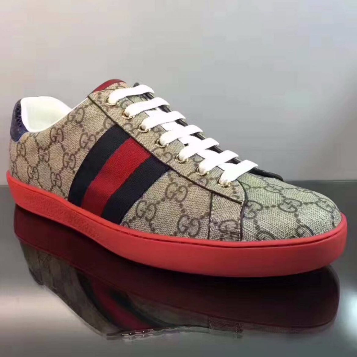 Gucci Men Ace GG Supreme Canvas Sneaker Shoes-Red - Brandsoff