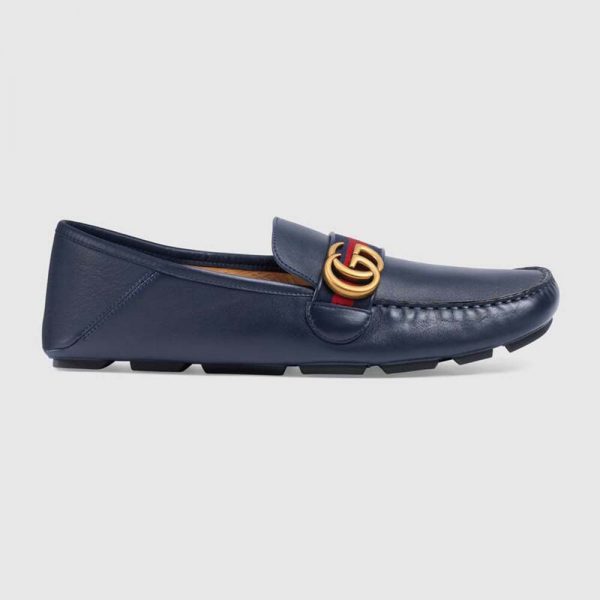 Gucci Men Leather Driver with Web-Navy