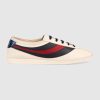 Gucci Men Leather Low-Top Sneaker Shoes with Web Stripe-White