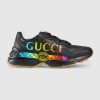 Gucci Men Rhyton Leather Sneaker with Gucci Logo in 5.1 cm Height-Black
