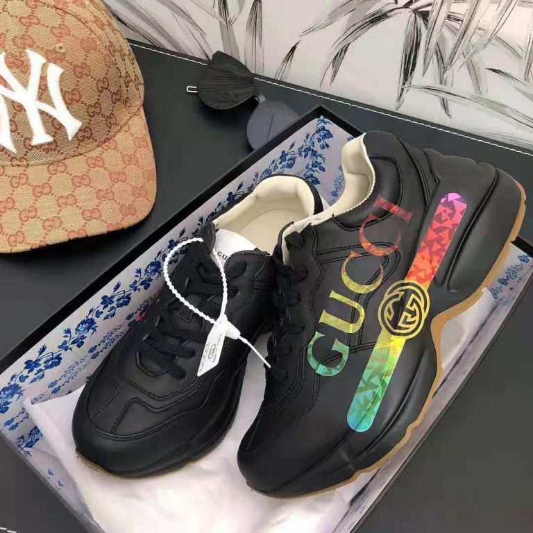 gucci men's rhyton leather sneaker with wave