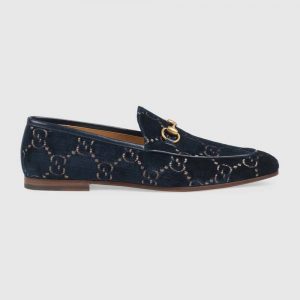 Gucci Unisex Jordaan GG Velvet Loafer-Navy