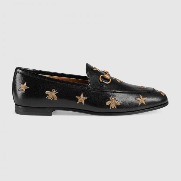 Gucci Women Gucci Jordaan Embroidered Leather Loafer 1.27cm Heel-Black