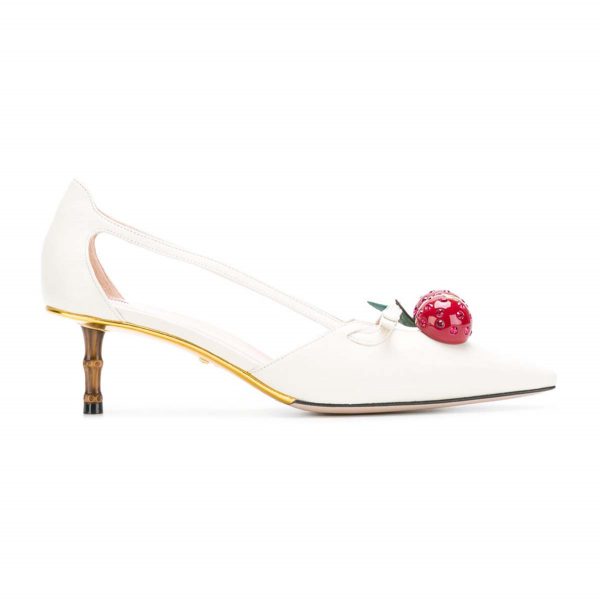 Gucci Women Leather Cherry Pump Shoes-White
