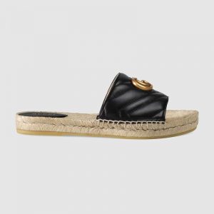 Gucci Women Leather Espadrille Sandal-Black