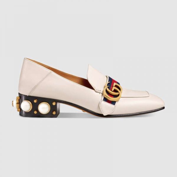 Gucci Women Leather Mid-Heel Loafer 1.5" Heel-White