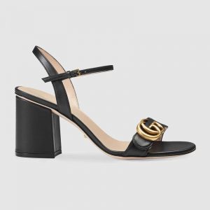 Gucci Women Leather Mid-Heel Sandal-Black