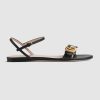 Gucci Women Leather Sandal with Double G-Black