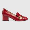 Gucci Women Shoes Leather Mid-Heel Pump 50mm Heel-Red