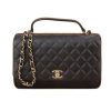 Chanel Women Kelly Flap Bag in Goatskin Leather with Top Handle-Black