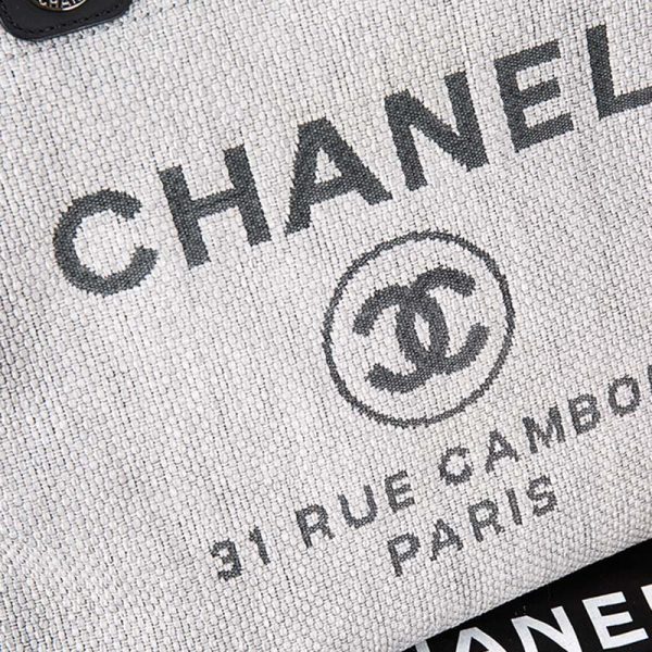 Chanel Women Deanville Shopping Bag Mummy bag in Canvas and Leather-Grey (7)