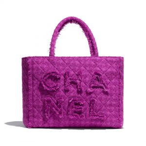 Chanel Women Large Zipped Tote Bag in Wool Tweed Fabrics-Purple
