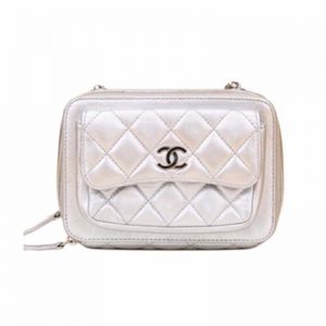 Chanel Women Messenger Bag with Chain in Calfskin Leather-Silver