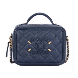 Chanel Women Vanity Case in Grained Calfskin Leather-Blue