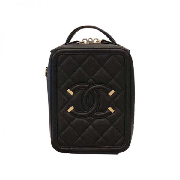 Chanel Women Vanity Case in Grained Calfskin Leather with Top Handle-Black