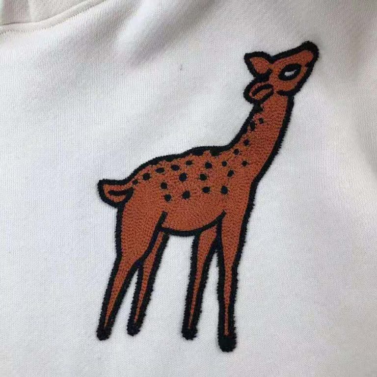 Gucci Men Hooded Sweatshirt with Deer Patch in 100% Cotton-White - BRANDSOFF