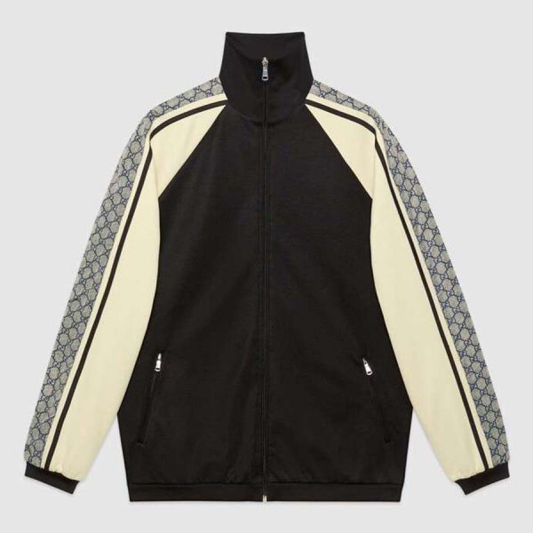 Gucci Men Oversize Technical Jersey Jacket in GG Printed Nylon-Black