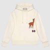 Gucci Unisex Hooded Sweatshirt with Deer Patch in 100% Cotton-White