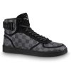 Louis Vuitton LV Men Rivoli Sneaker Boot Shoes in Iconic Damier Graphite Canvas-Grey
