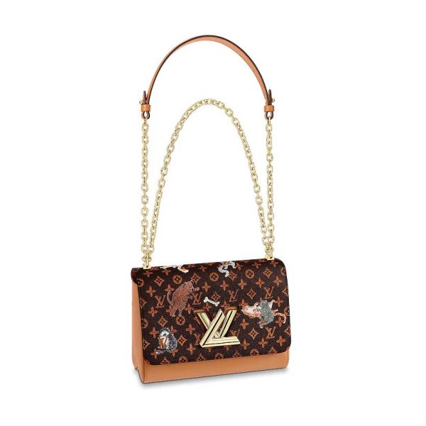 Louis Vuitton LV Women Twist MM Handbag in Classic Monogram Canvas-Brown
