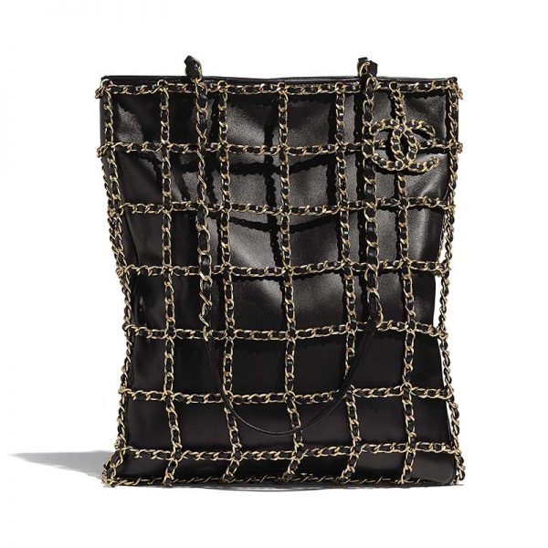 Chanel Women Shopping Bag in Lambskin & Gold-Tone Metal-Black