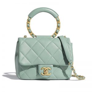 Chanel Women Small Flap Bag in Lambskin & Gold Metal-Blue