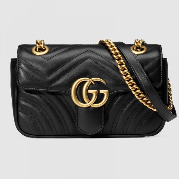 Gucci GG Women GG Marmont Matelassé Mini Bag in Matelassé Chevron Leather-Black